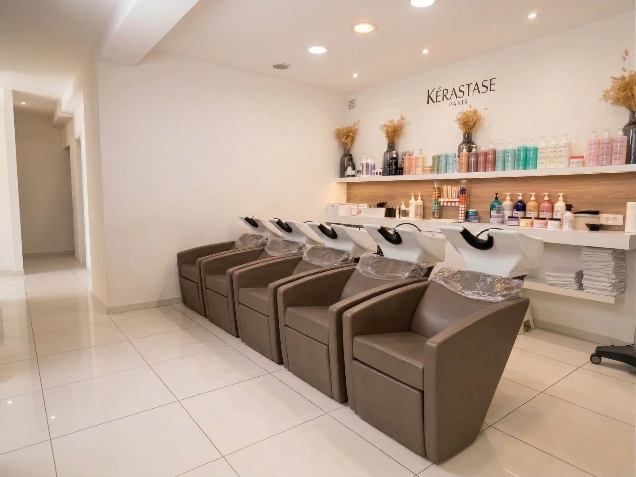 Poste de coiffage avec fauteuil et miroir, Isabel Coiffure Mamer